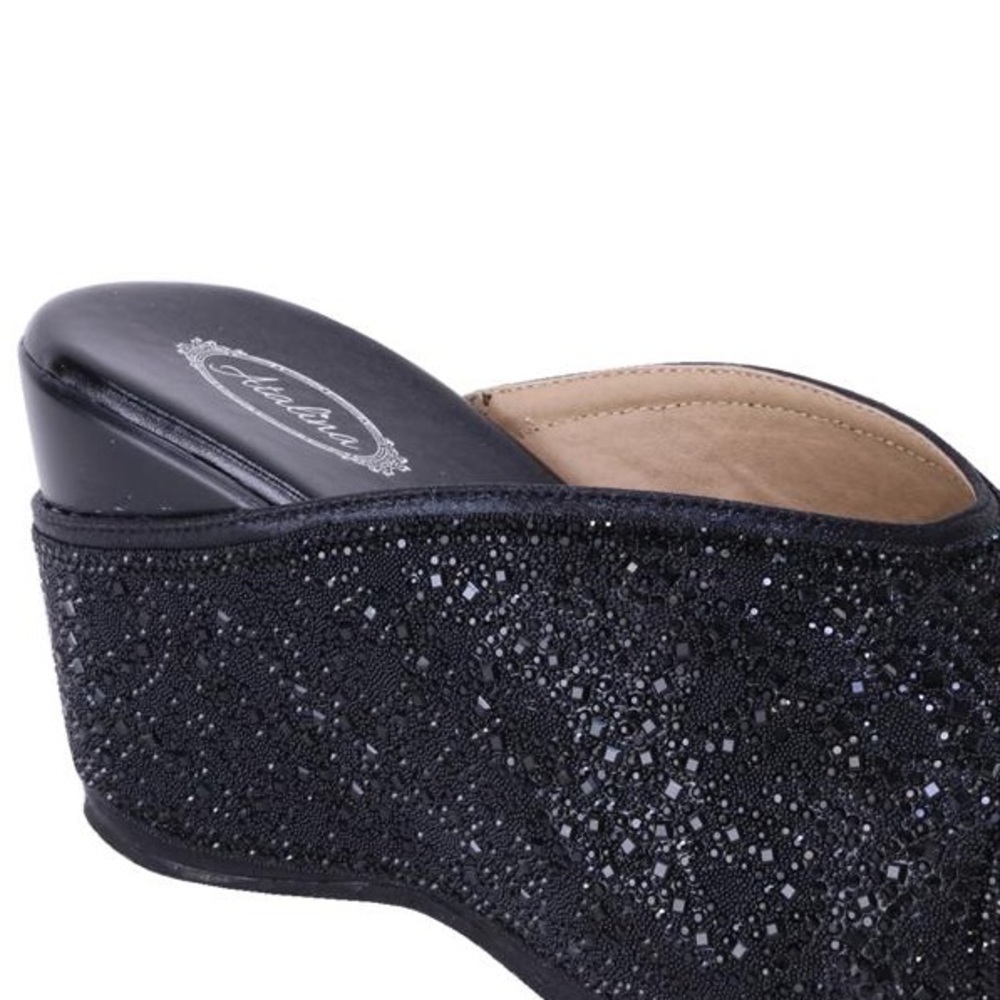 Italina Black Tie Rhinestone Embellished Wedge - Picture 3 of 11